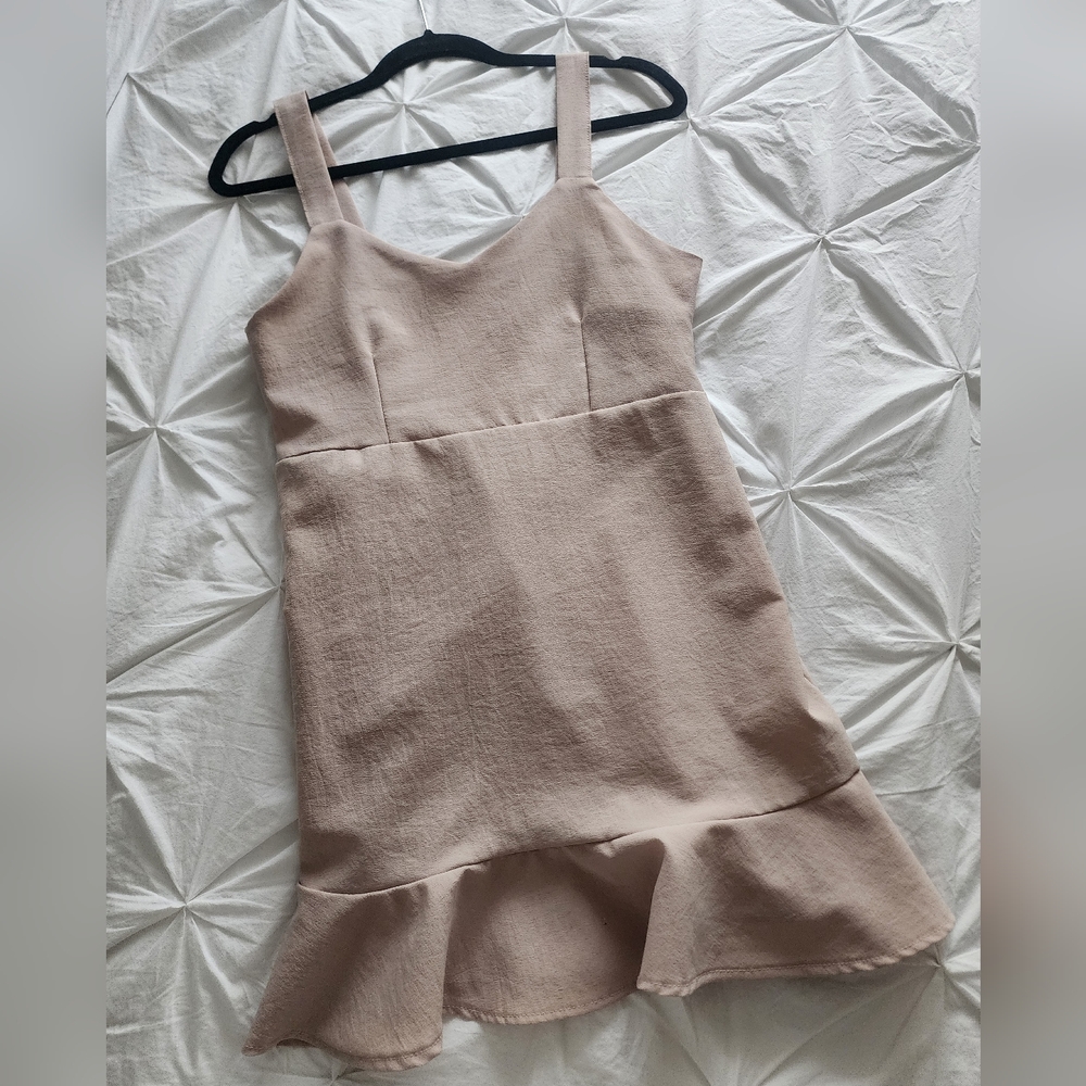 Sleeveless Tan Ruffle Hem Dress